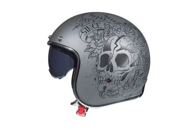 Open Face Helmet MT Helmets Le Mans 2 SV Skull & Rose grey