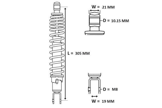 Shock Absorber 305mm Peugeot Kisbee / Streetzone